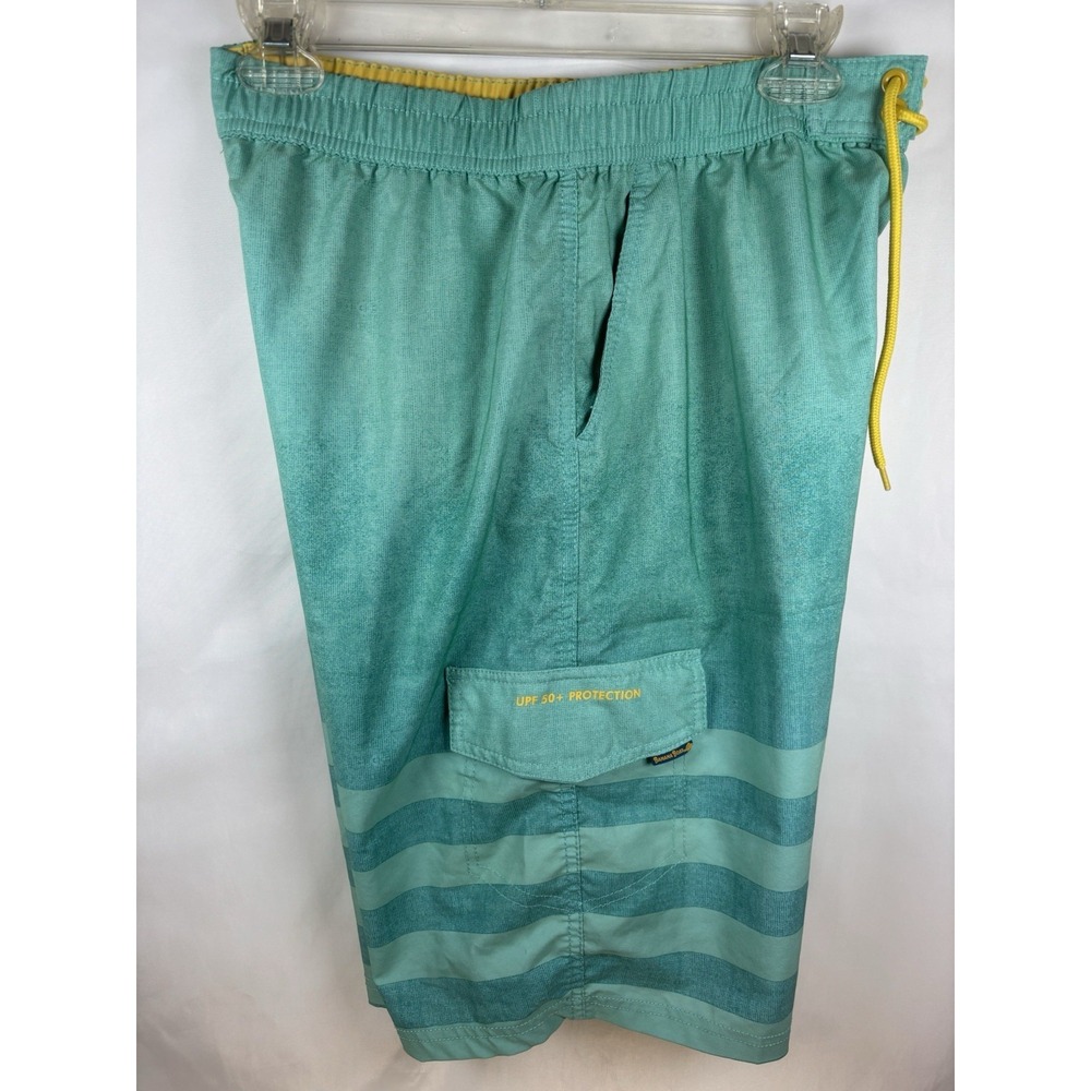 Banana Boat Swim Trunks Men's M Teal w/Stripes UPF 50+ 10" Inseam EUC